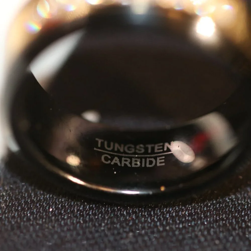 Men's Size 7 Tungsten Carbide Black and Gold Band With Cubic Zirconia